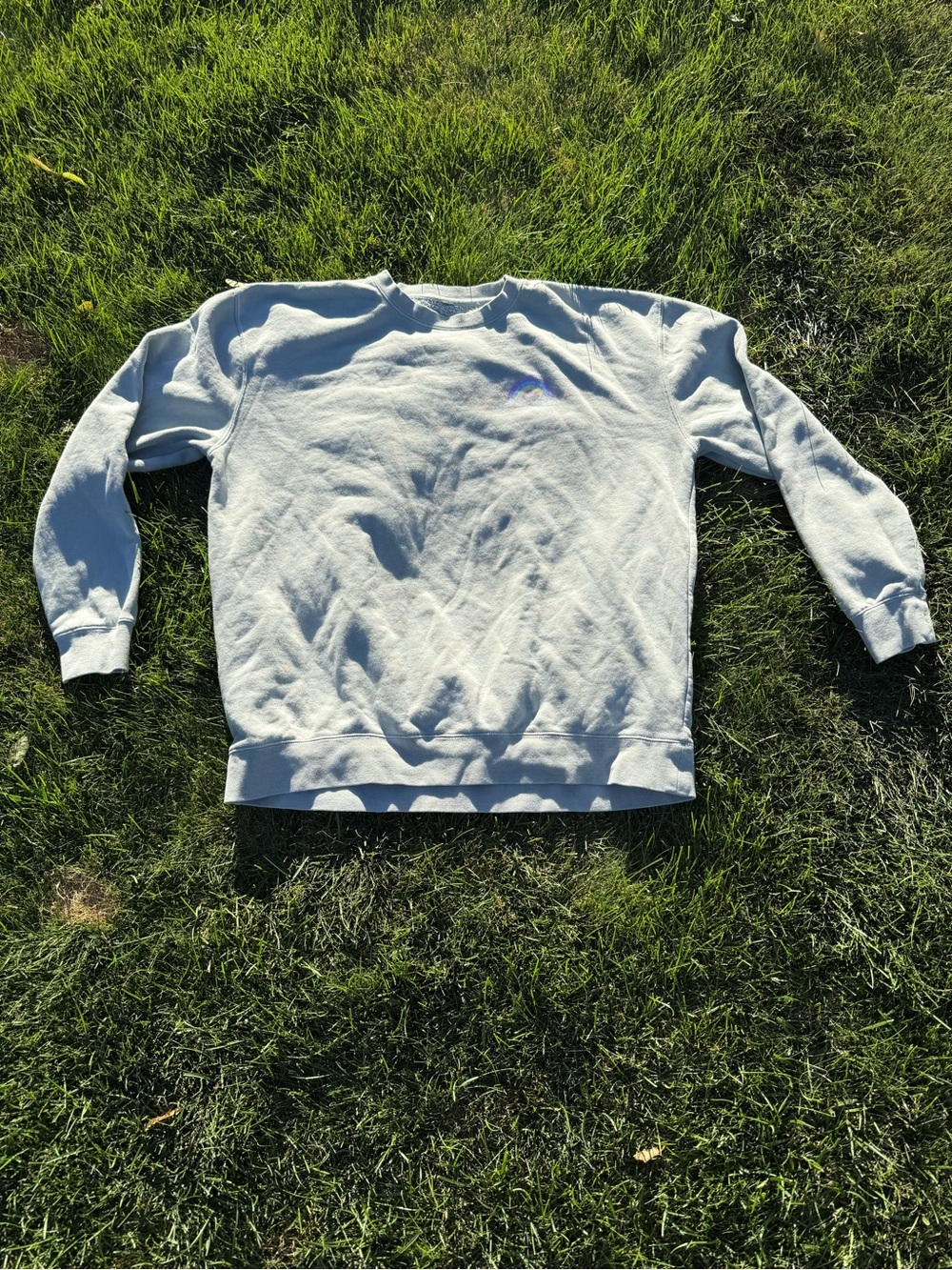 Living Fully Classic Light Gray W Crewneck Sweatshirt with rainbow designs